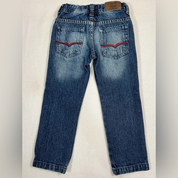 ZARA Boys 100% Cotton Red‎ Thread Embroidered Jeans Dark Wash Casual Size 3-4 - Picture 1 of 10